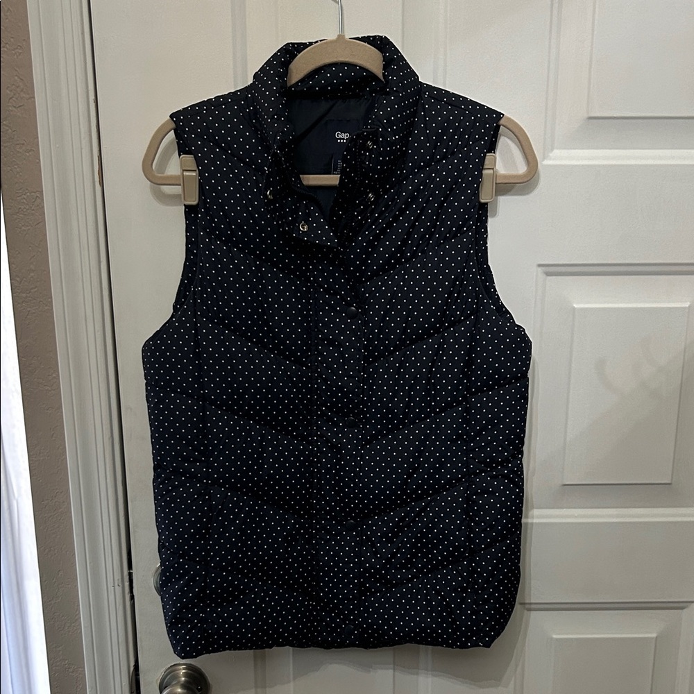GAP Navy and White Polka Dot Puffer Vest